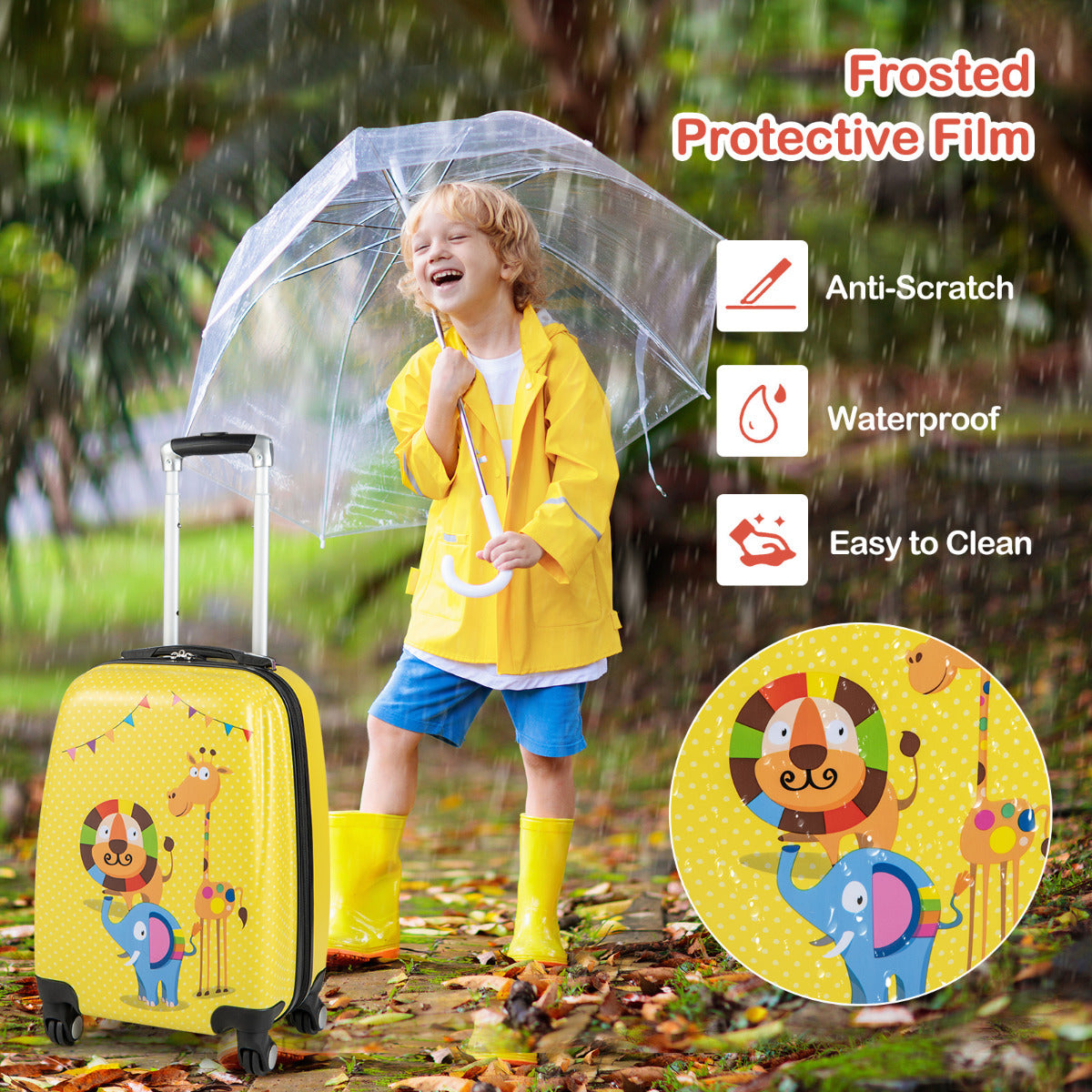 LIVSK Kinderbagageset - Koffer en Rugzak - Uitschuifbaar Handvat - 4 Zwenkwielen - Duurzaam ABS - Voor Kinderen 3-10 Jaar - Geel