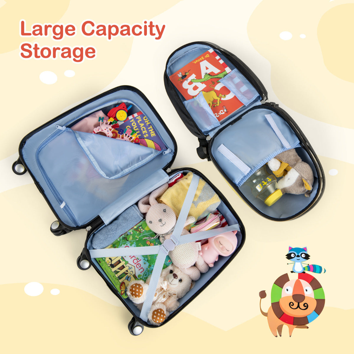 LIVSK Kinderbagageset - Koffer en Rugzak - Uitschuifbaar Handvat - 4 Zwenkwielen - Duurzaam ABS - Voor Kinderen 3-10 Jaar - Geel