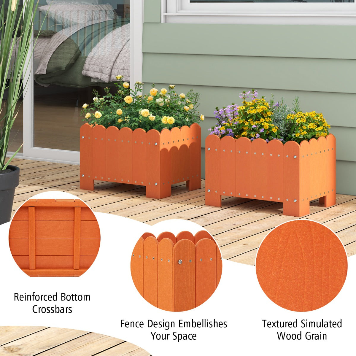 LIVSK Weerbestendige Tuinbed Set - 2 Kunststof Plantenbakken - Afwateringssysteem - Rustiek Design - 45 x 32 x 30 cm - Oranje