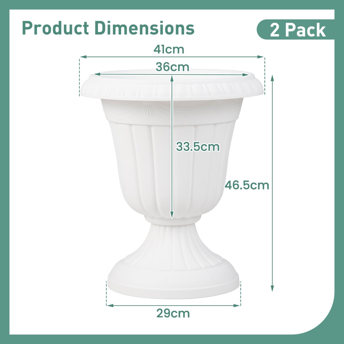 LIVSK Urn-Plantenpotten Set van 2 - Antiek Design - Eenvoudige Montage - Voor Binnen en Buiten - 41 x 46,5 cm - Wit