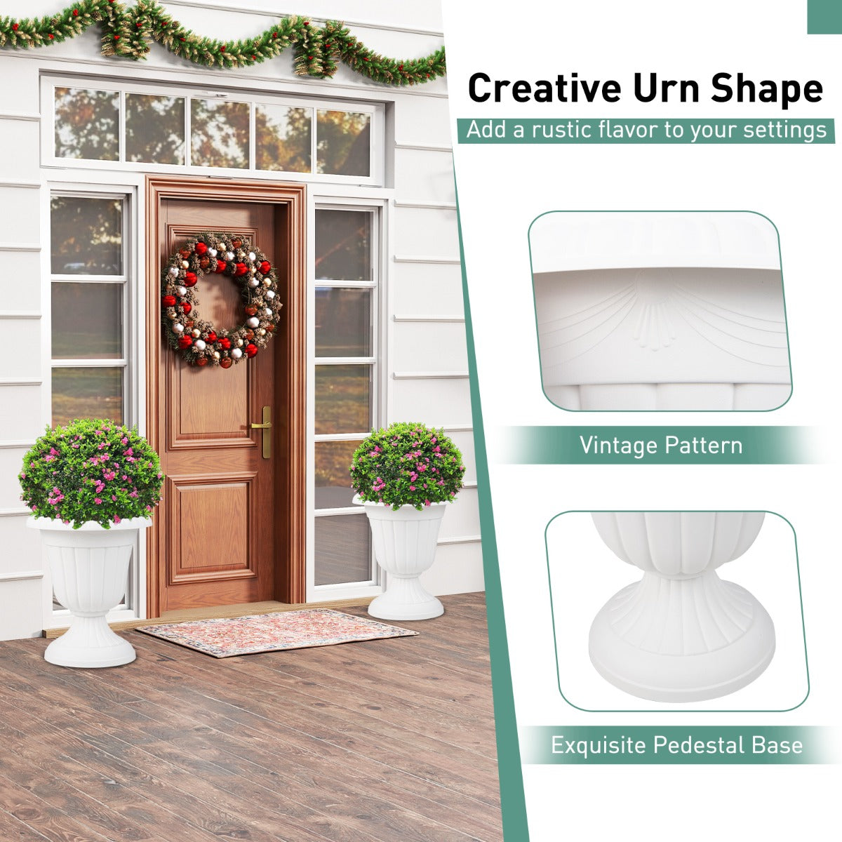 LIVSK Urn-Plantenpotten Set van 2 - Antiek Design - Eenvoudige Montage - Voor Binnen en Buiten - 41 x 46,5 cm - Wit