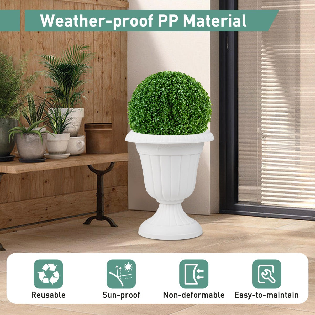 LIVSK Urn-Plantenpotten Set van 2 - Antiek Design - Eenvoudige Montage - Voor Binnen en Buiten - 41 x 46,5 cm - Wit