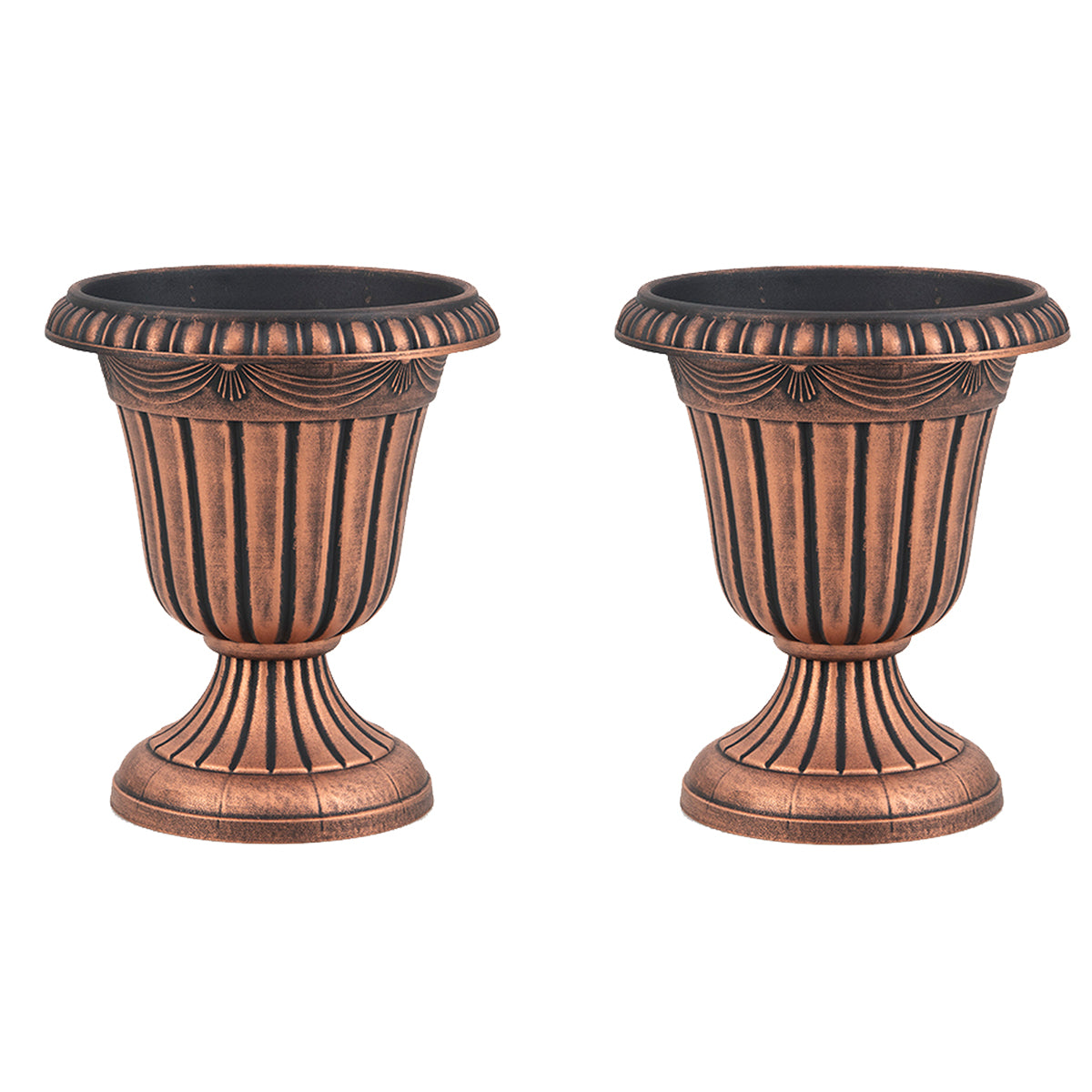 LIVSK Urn-plantenpotten - Set van 2 - Onderhoudsvriendelijk PP - Antiek patroon - Eenvoudige montage - 41 x 46,5 cm - Brons