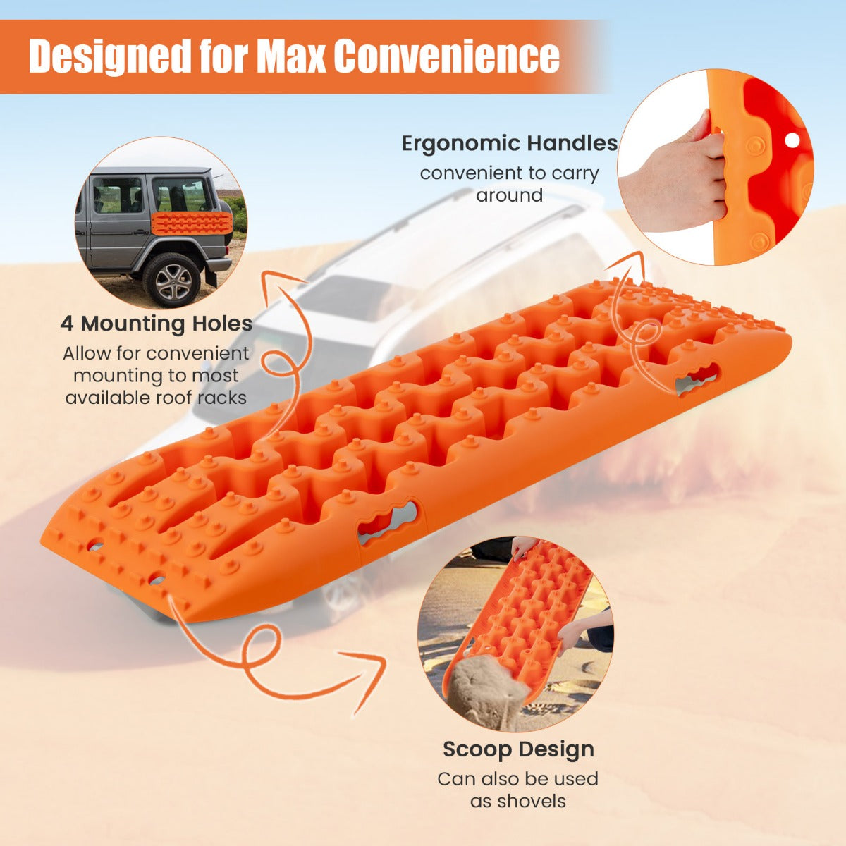 LIVSK Offroad Tractiematten - Set van 2 - Duurzaam Nylon - Tot 10 Ton - Grip en Flexibiliteit - Voor Extreme Temperaturen - Oranje