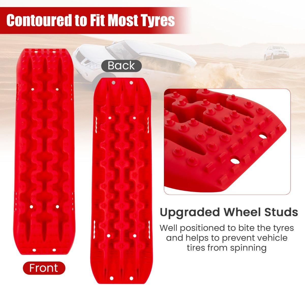 LIVSK Offroad-Tractiemat Set - Robuust Nylon - Draagvermogen 10 ton - Temperatuurbestendig - Ergonomische Handgreep - Rood