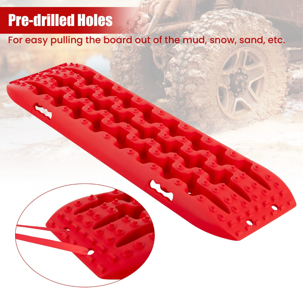 LIVSK Offroad-Tractiemat Set - Robuust Nylon - Draagvermogen 10 ton - Temperatuurbestendig - Ergonomische Handgreep - Rood