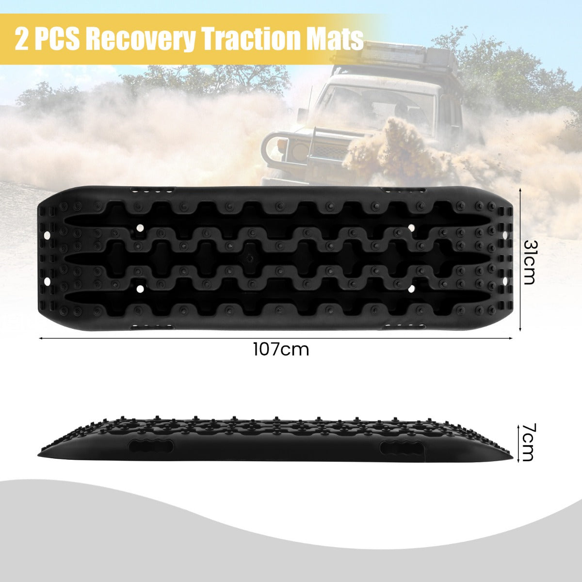 LIVSK Offroad Tractiematten - Set van 2 - Robuust Nylon - Belastbaar tot 10 Ton - Buigbaar tot 150 Graden - Zwart