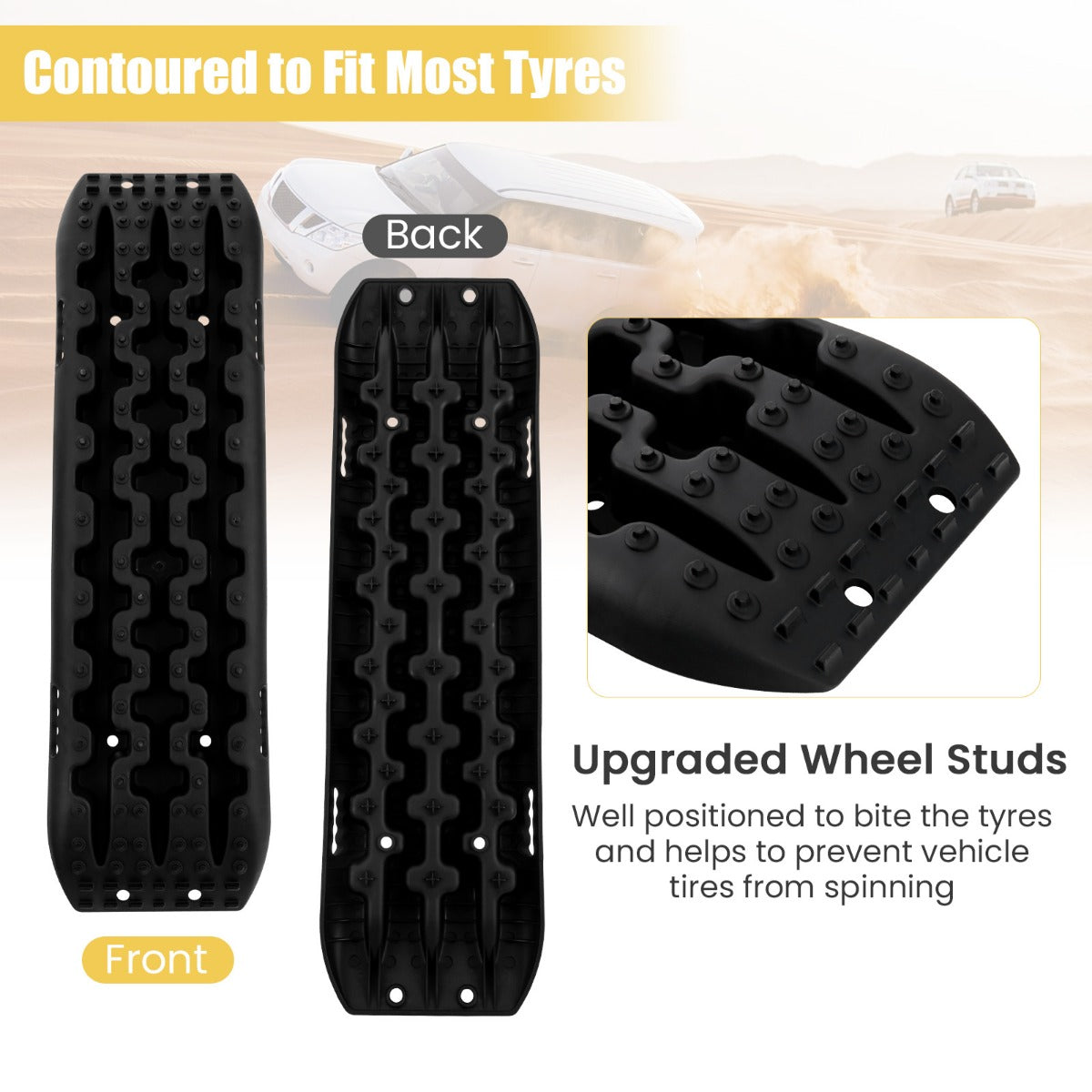 LIVSK Offroad Tractiematten - Set van 2 - Robuust Nylon - Belastbaar tot 10 Ton - Buigbaar tot 150 Graden - Zwart
