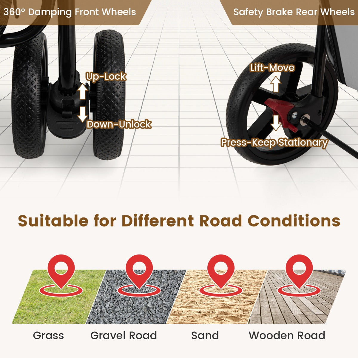 Livsk costway 2 verdiepingen hondenwagen tot 16 kg hondenbuggy met gaasvensters bekerhouders grijs 6