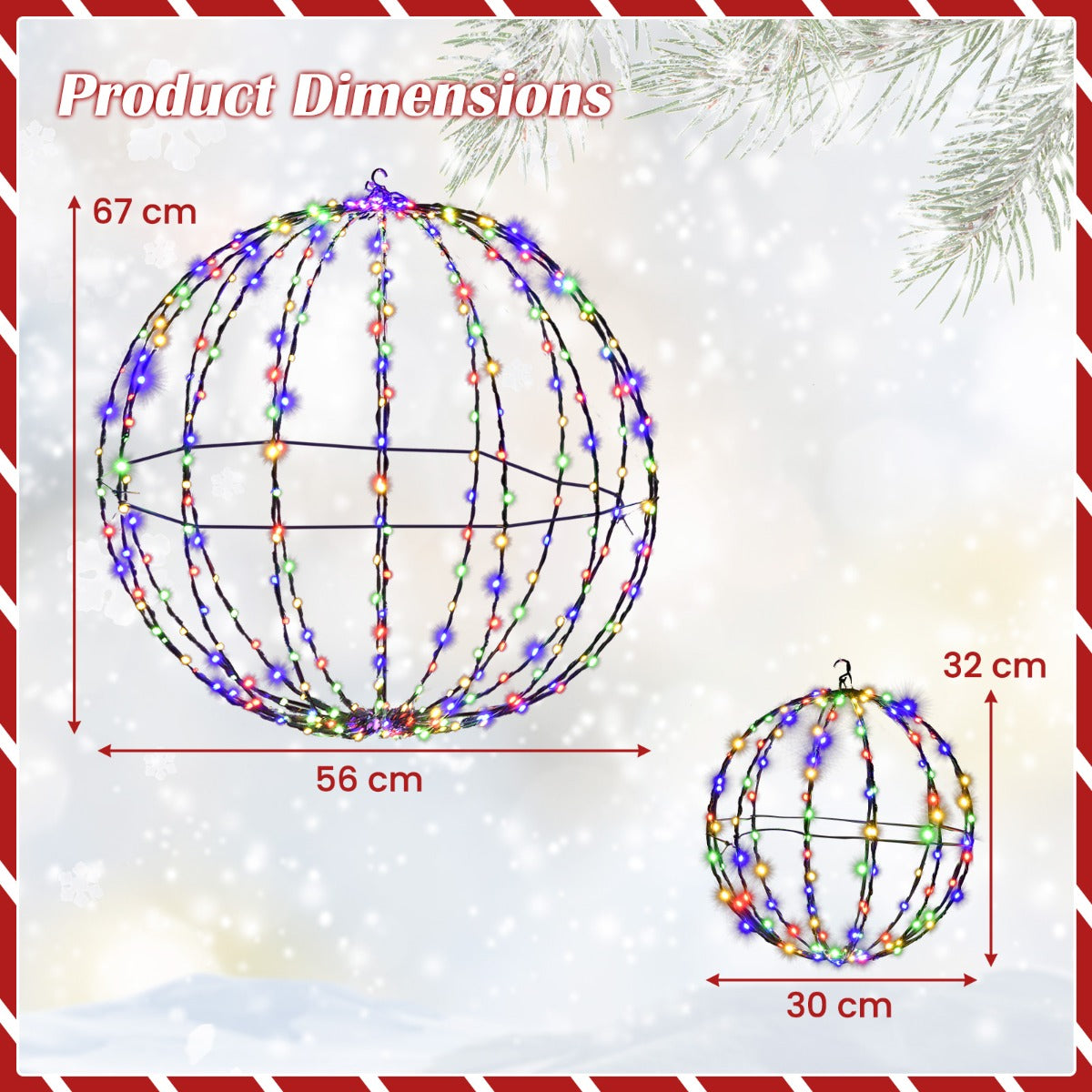 LIVSK LED-Kerstballen met Metalen Frame - 440 Gekleurde LED's - Weerbestendig - Hangend of Staand - 30 en 56 cm -