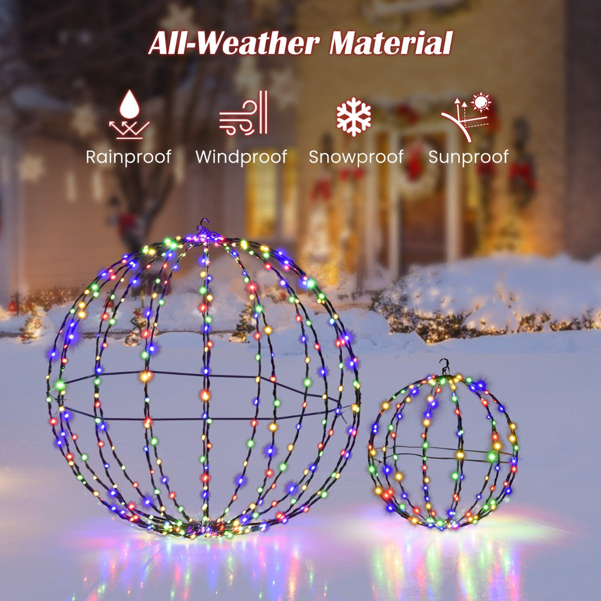 LIVSK LED-Kerstballen met Metalen Frame - 440 Gekleurde LED's - Weerbestendig - Hangend of Staand - 30 en 56 cm -