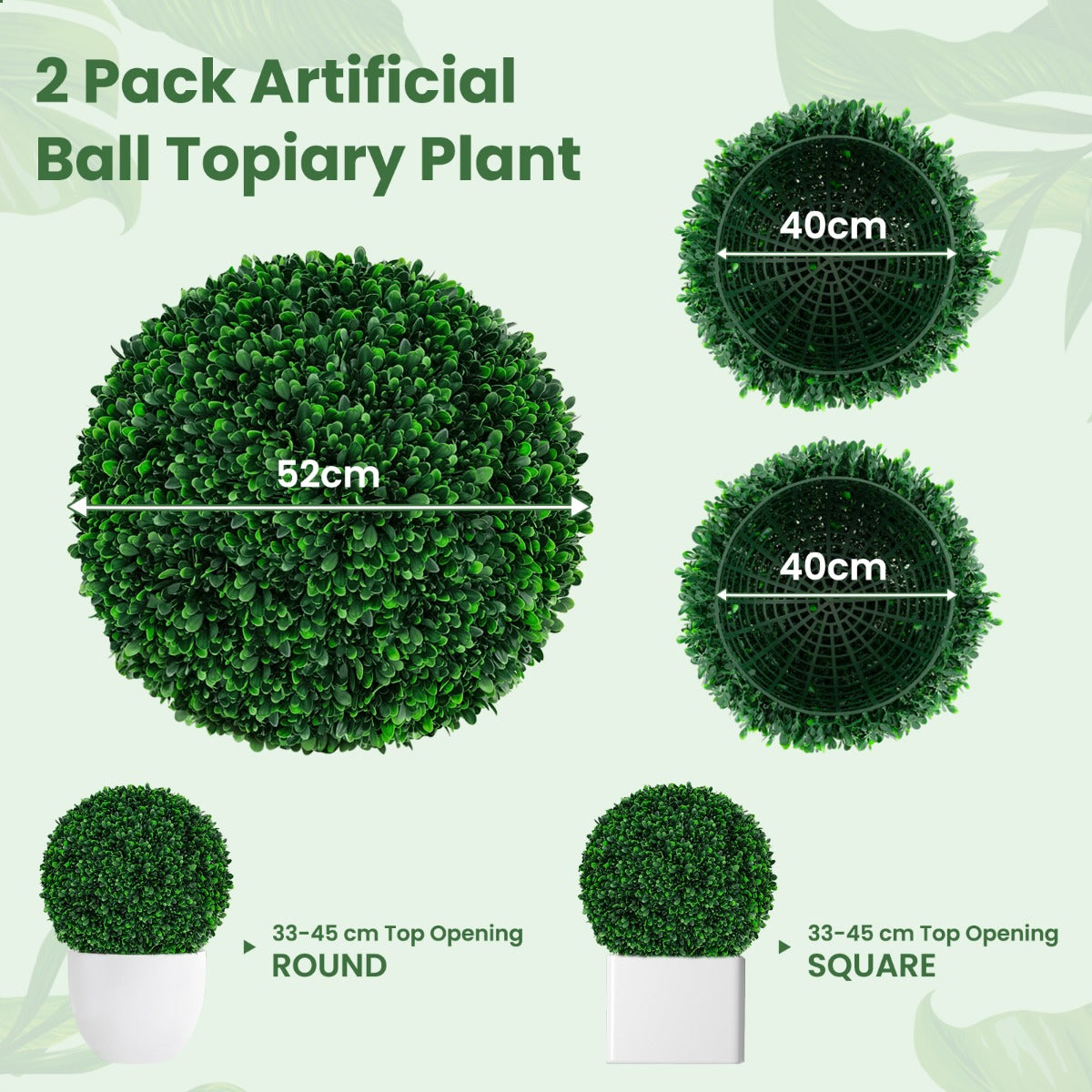 LIVSK Kunstmatige Buxusbollen - 52 cm - Realistische Topiary - UV-bestendig - Eenvoudige Installatie - Voor Bruiloft - Groen