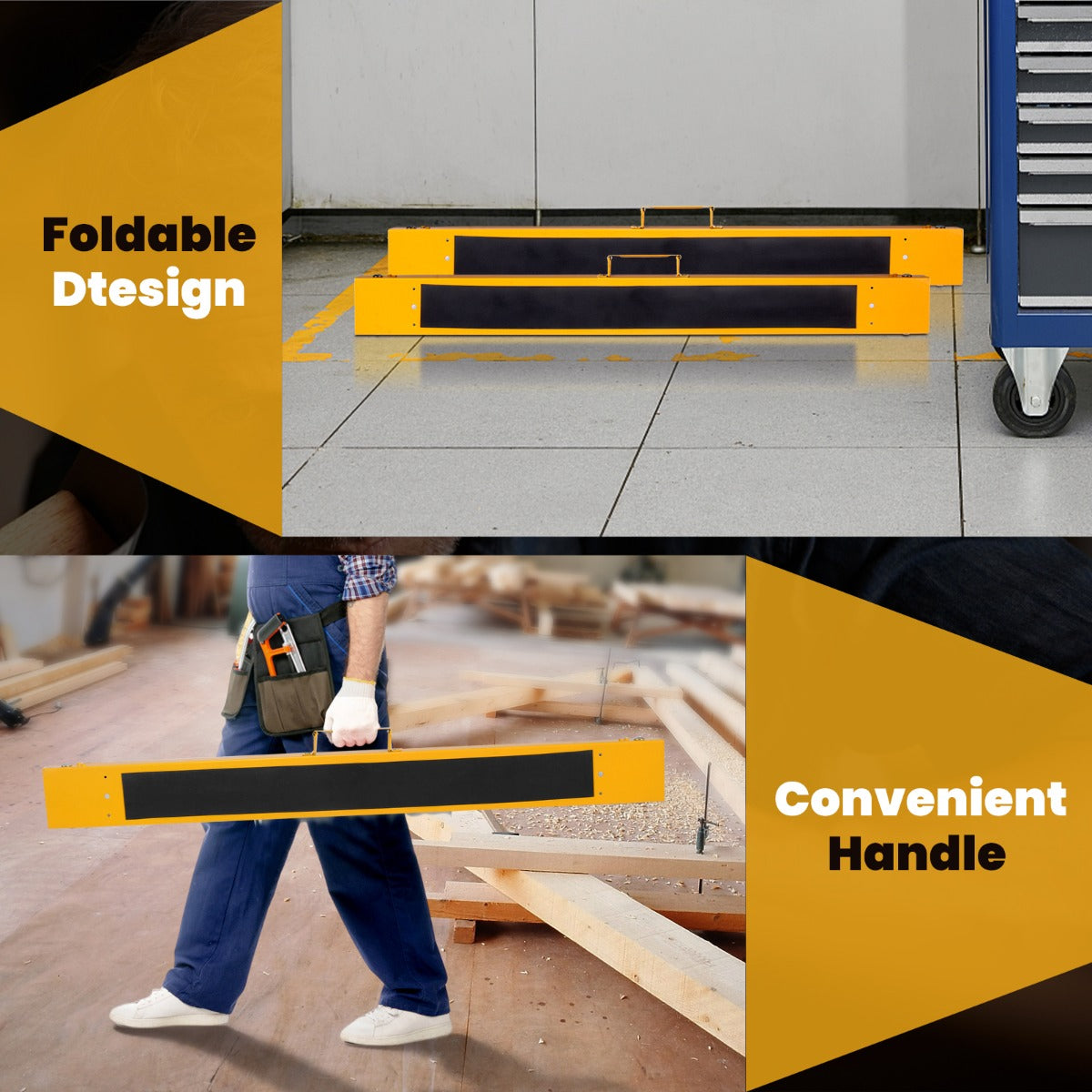 LIVSK Inklapbare Werkschragen Set van 2 - Draagvermogen tot 275 kg - Handgreep voor Eenvoudig Transport - Geel