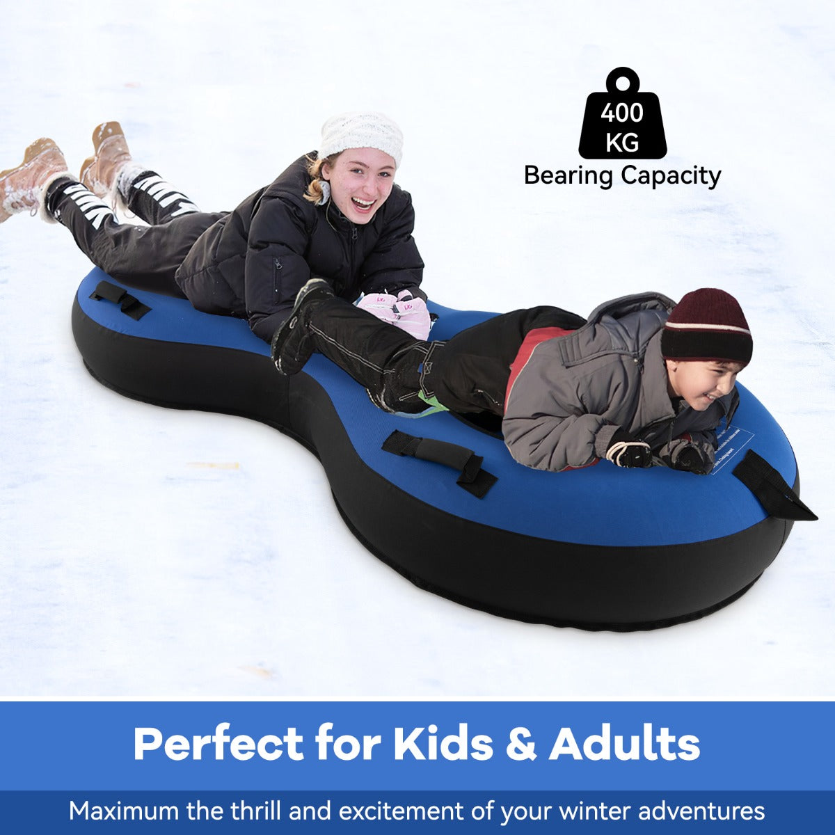 Livsk costway 2 zits 200 cm sneeuwslee hoogwaardige rubberen binnenband stijve basis trekband opblaaspomp voor kinderen volwassenen blauw 3