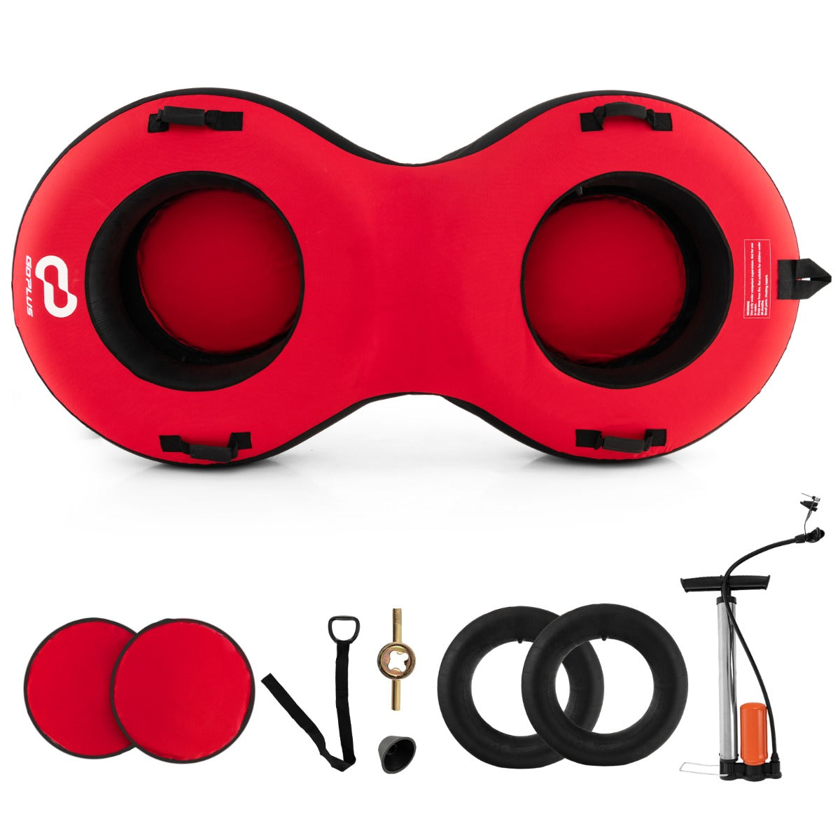 Livsk costway 2 zits 200 cm sneeuwslee hoogwaardige rubberen binnenband stijve basis trekband opblaaspomp voor kinderen volwassenen rood 1 1