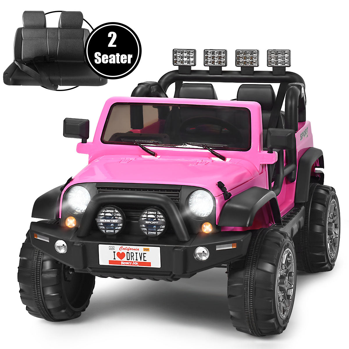 LIVSK Elektrische Speelgoedauto voor 2 Kinderen - Afstandsbediening - Veiligheidsgordels - LED Verlichting - Tot 50 kg - Roze