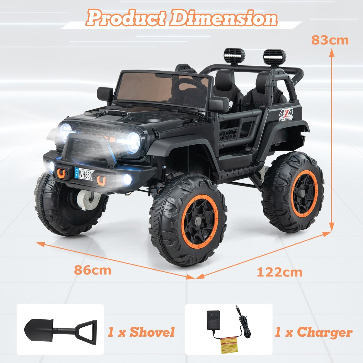 LIVSK 2-zits elektrische kinderauto met afstandsbediening - LED-verlichting - 4 motoren - Veiligheidsgordel - 122 x 86 x 83 cm -