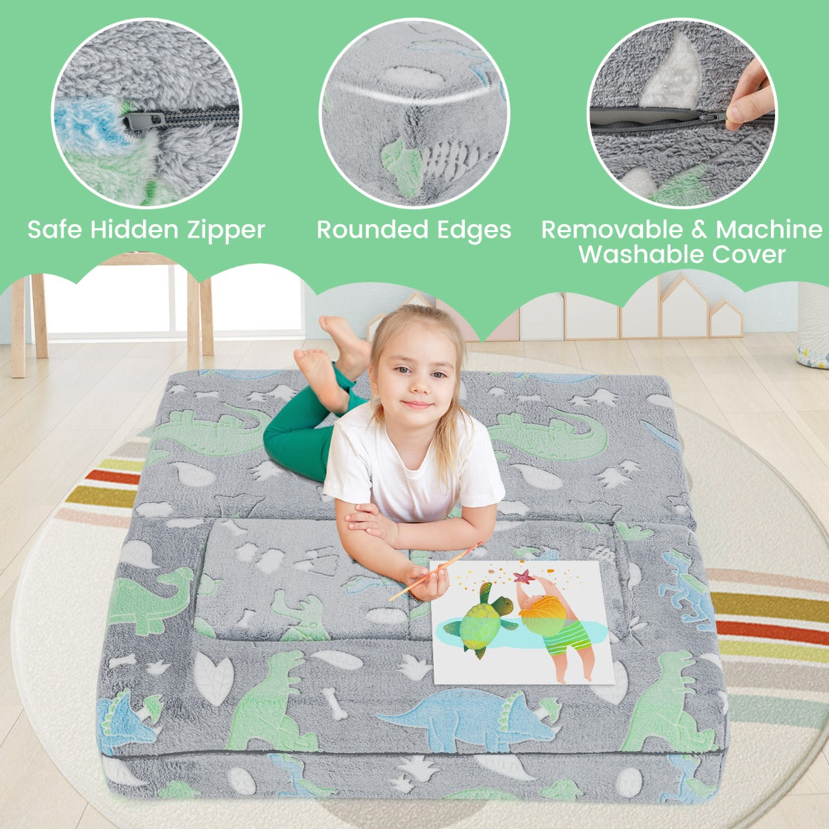 LIVSK Modulaire Speelbank voor Kinderen - Machinewasbaar - Lichtgevende Patronen - Comfortabel Schuim - 100 x 50,5 x 40 cm -