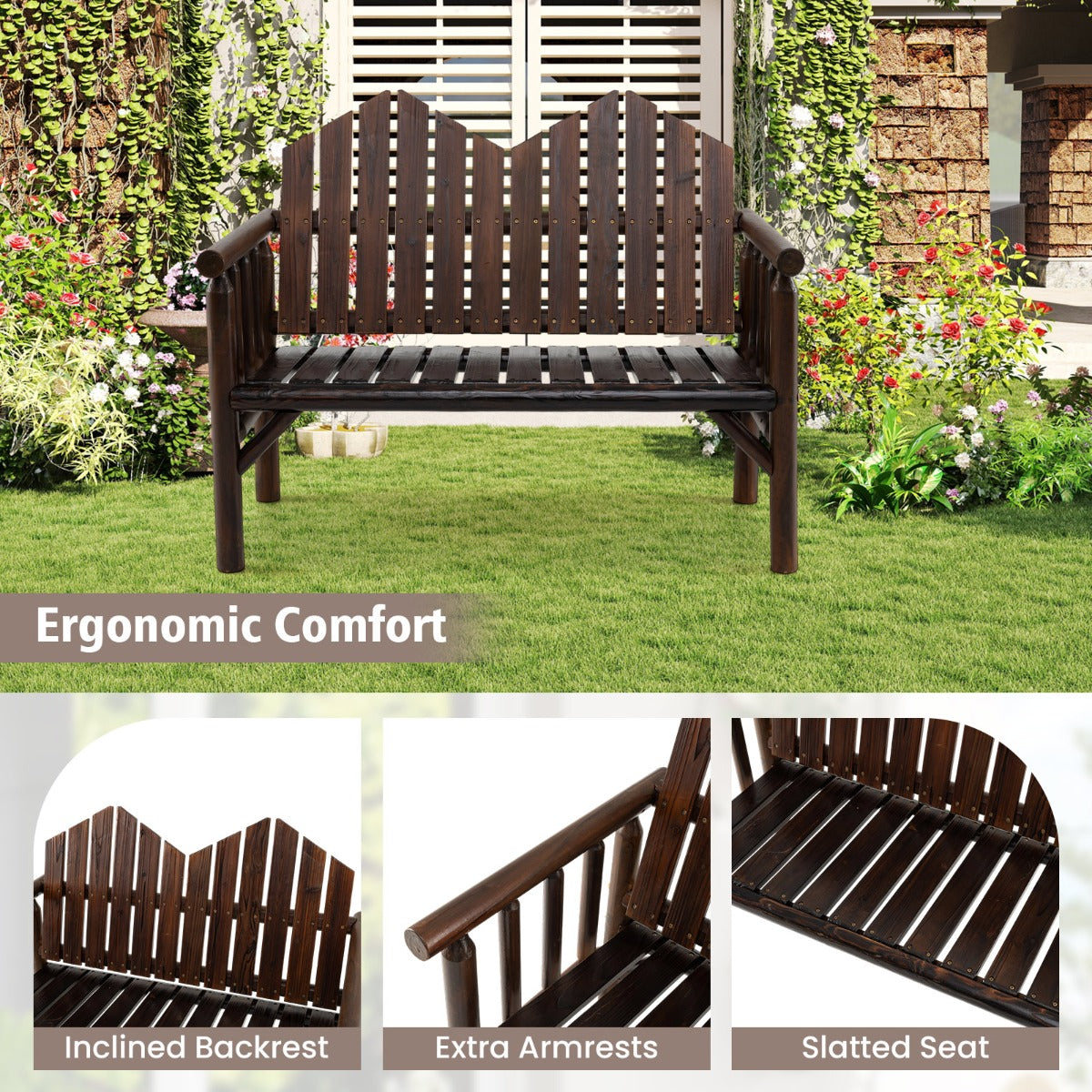 LIVSK Houten Loveseat voor Buiten - Massief Sparren- en Dennenhout - Ergonomische Rugleuning - Tot 300 kg - Donkerbruin