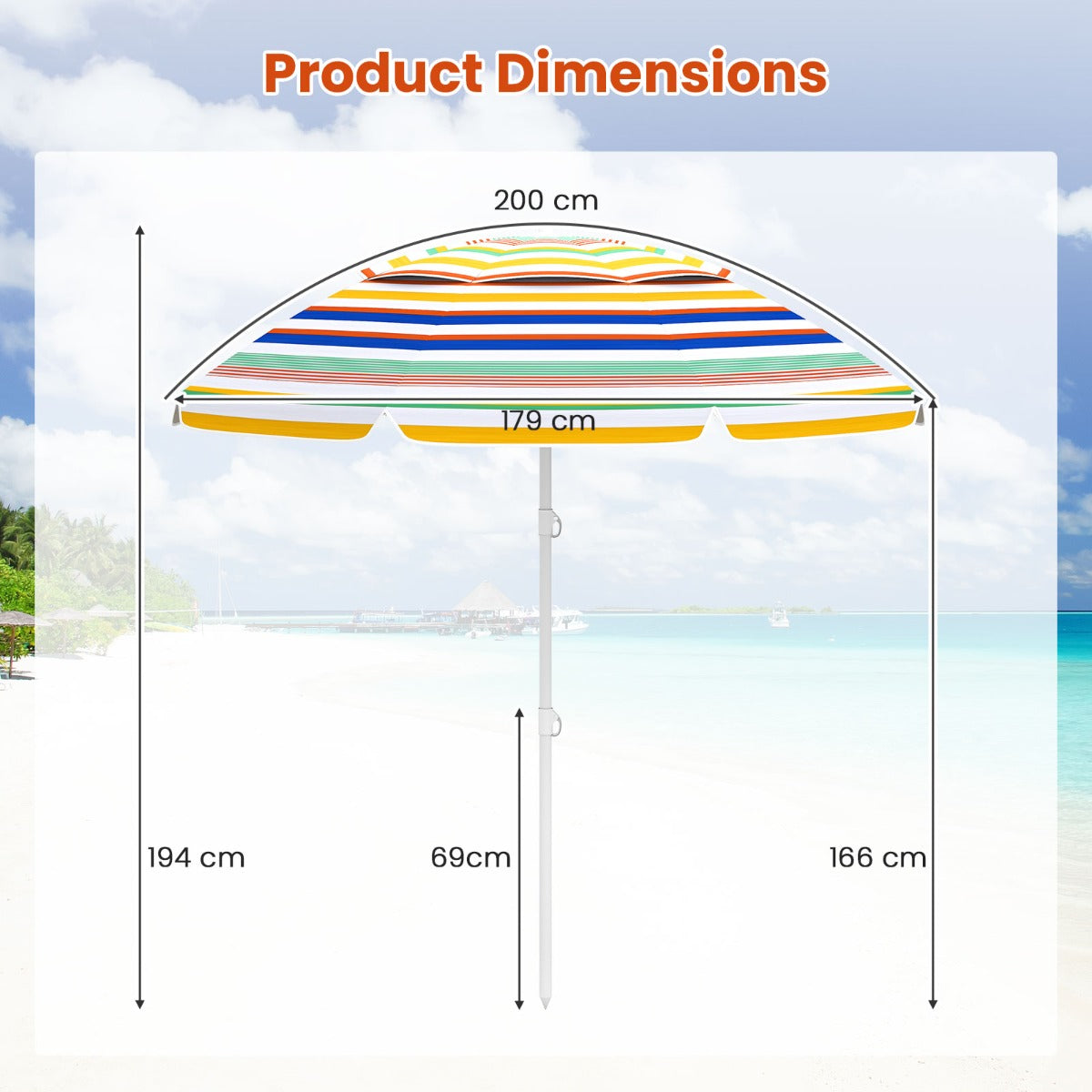 LIVSK Draagbare Strandparasol 200 cm - Polyester met Zilveren Coating - Kantelmechanisme - Draagtas - Zandanker - Multicolor
