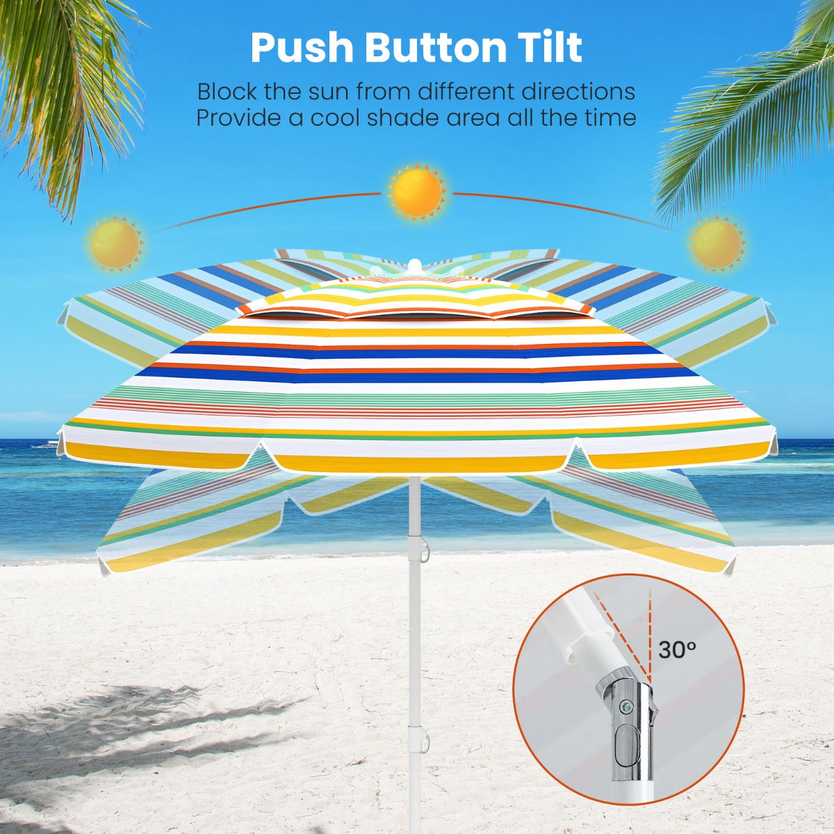 LIVSK Draagbare Strandparasol 200 cm - Polyester met Zilveren Coating - Kantelmechanisme - Draagtas - Zandanker - Multicolor