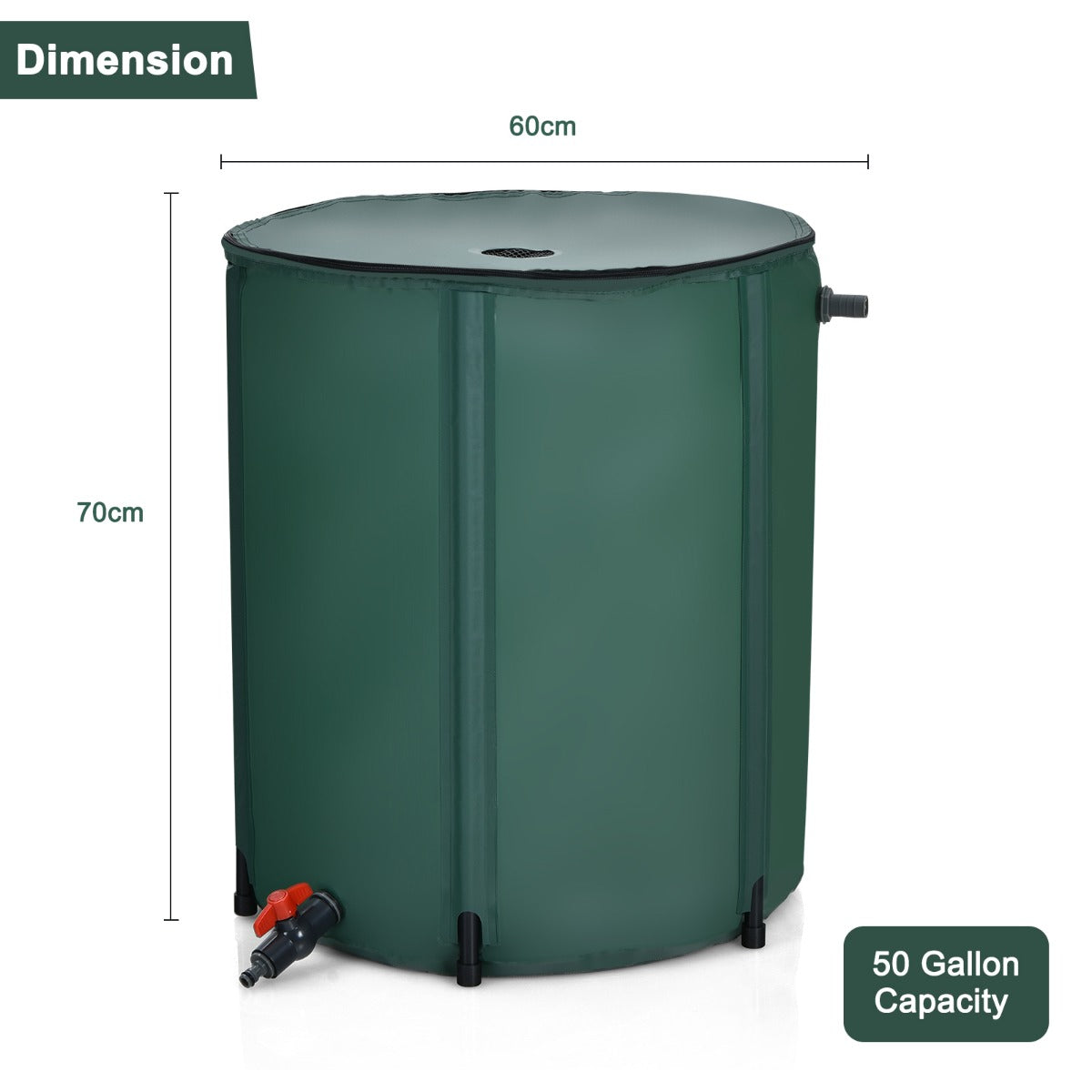 LIVSK Regenwatertank 200 L - Opvouwbaar PVC Frame - Aftapkraan - Filtergaas - Weerbestendig - Groen