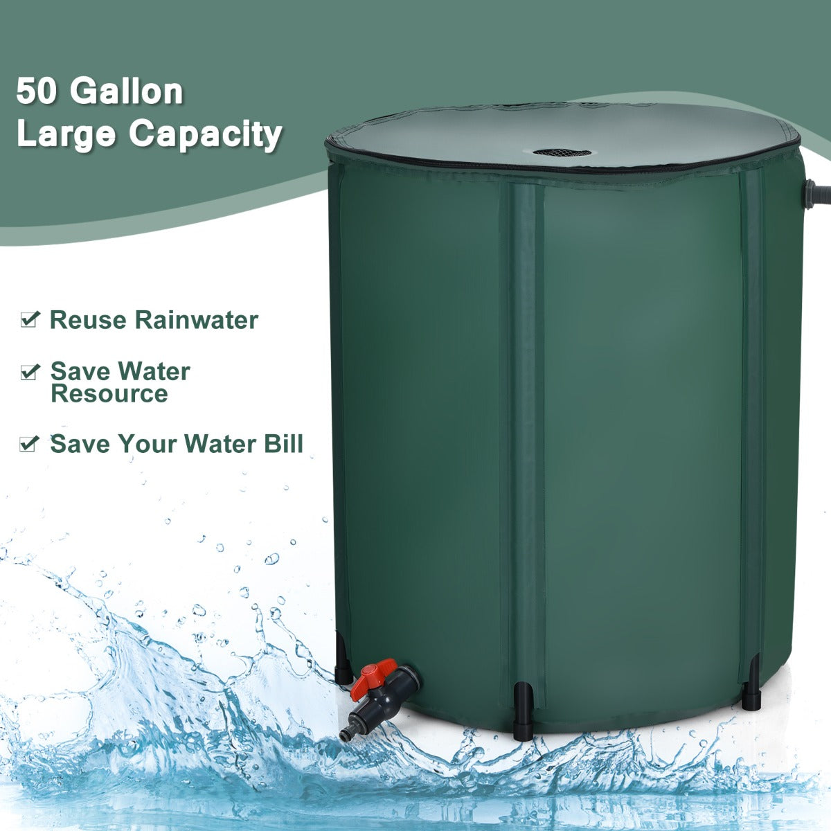 LIVSK Regenwatertank 200 L - Opvouwbaar PVC Frame - Aftapkraan - Filtergaas - Weerbestendig - Groen