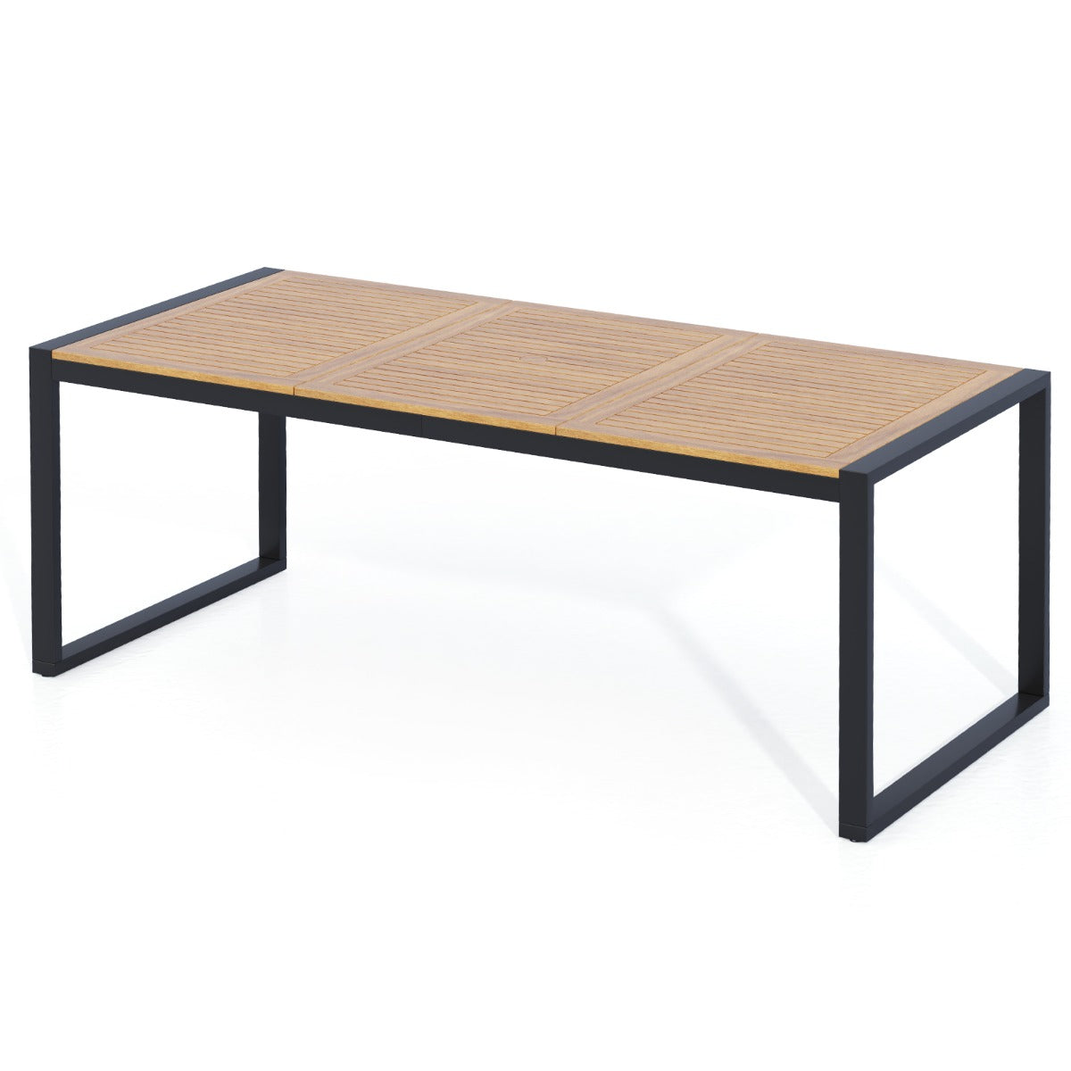 LIVSK Eettafel van Acaciahout voor 8 Personen - Stabiel Metaal met Verstelbare Voetkussens - Parasolgat - 200 x 90 x 75 cm -