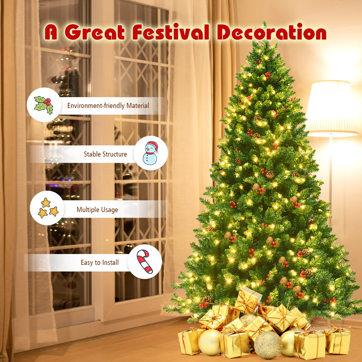 LIVSK Kunstkerstboom - 1100 Takken - 450 LED-lampjes - Opvouwbaar met Stabiele Standaard - 115 x 200 cm - Groen