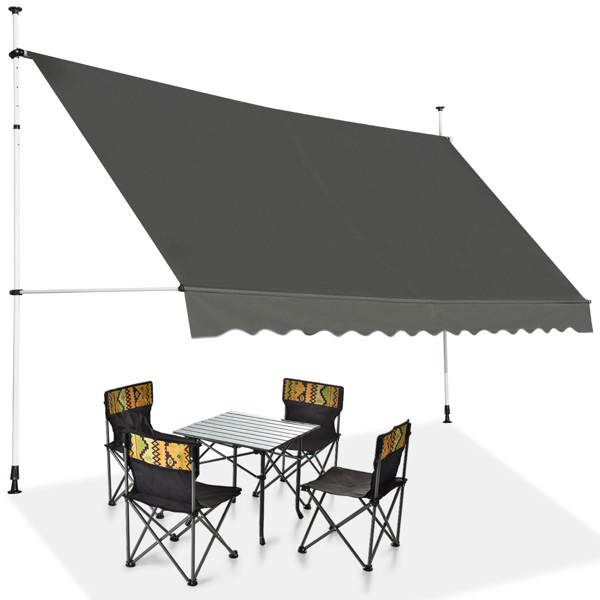 LIVSK Oprolbare Luifel - Verstelbaar Aluminium Frame - Weerbestendig Oxford Doek - Hoogte 200-300 cm - Grijs
