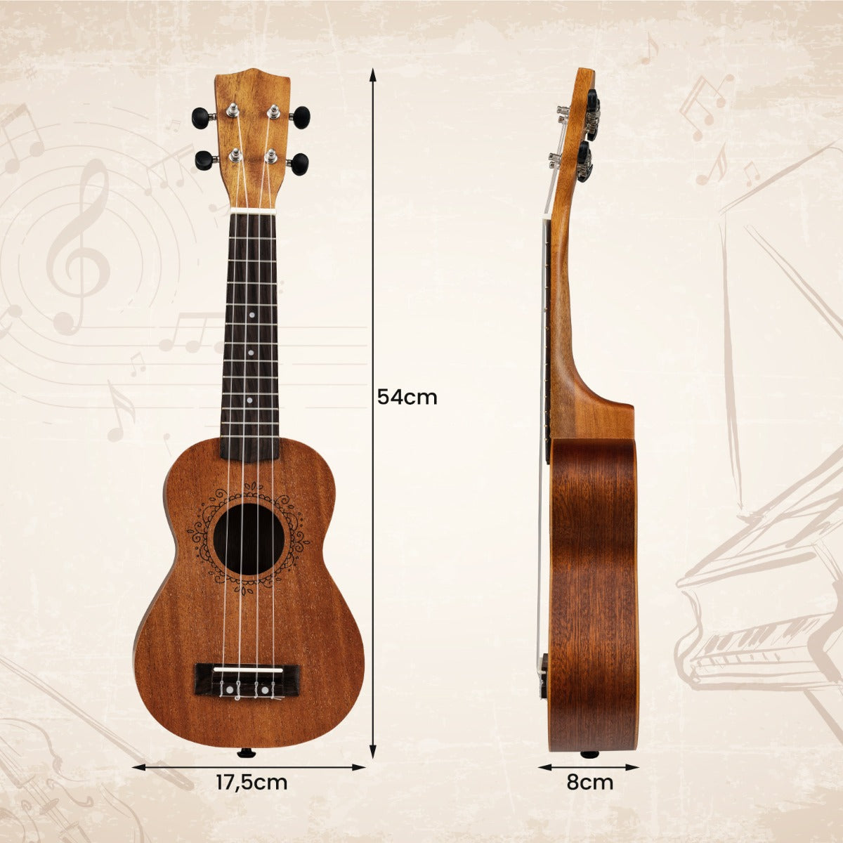 Livsk costway 21 inch ukelele mahoniehouten ukeleleset met draagtas plectrum verstelbare riem en extra nylon snaren 1 1