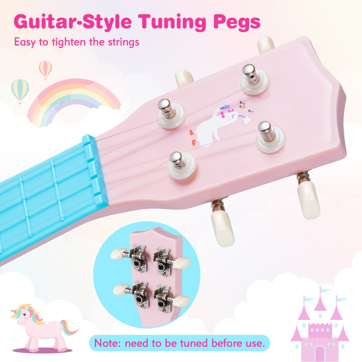 Livsk costway 21 inch ukelele voor kinderen mini speelgoedukelele met 4 nylon snaren en 12 frets voor beginners 4