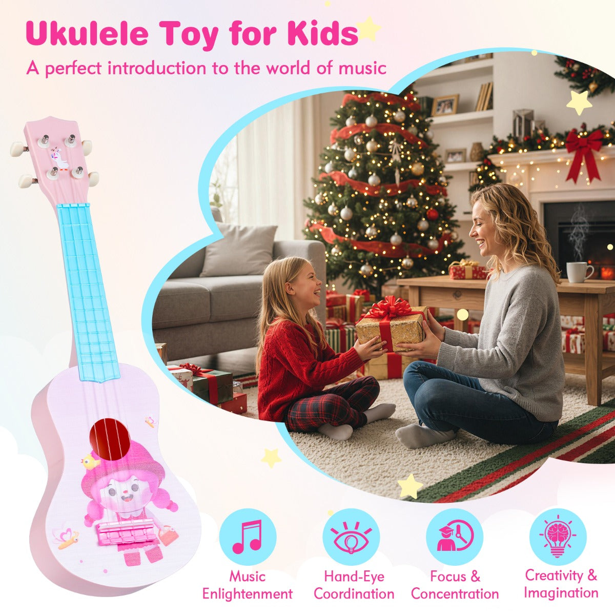 Livsk costway 21 inch ukelele voor kinderen mini speelgoedukelele met 4 nylon snaren en 12 frets voor beginners 6