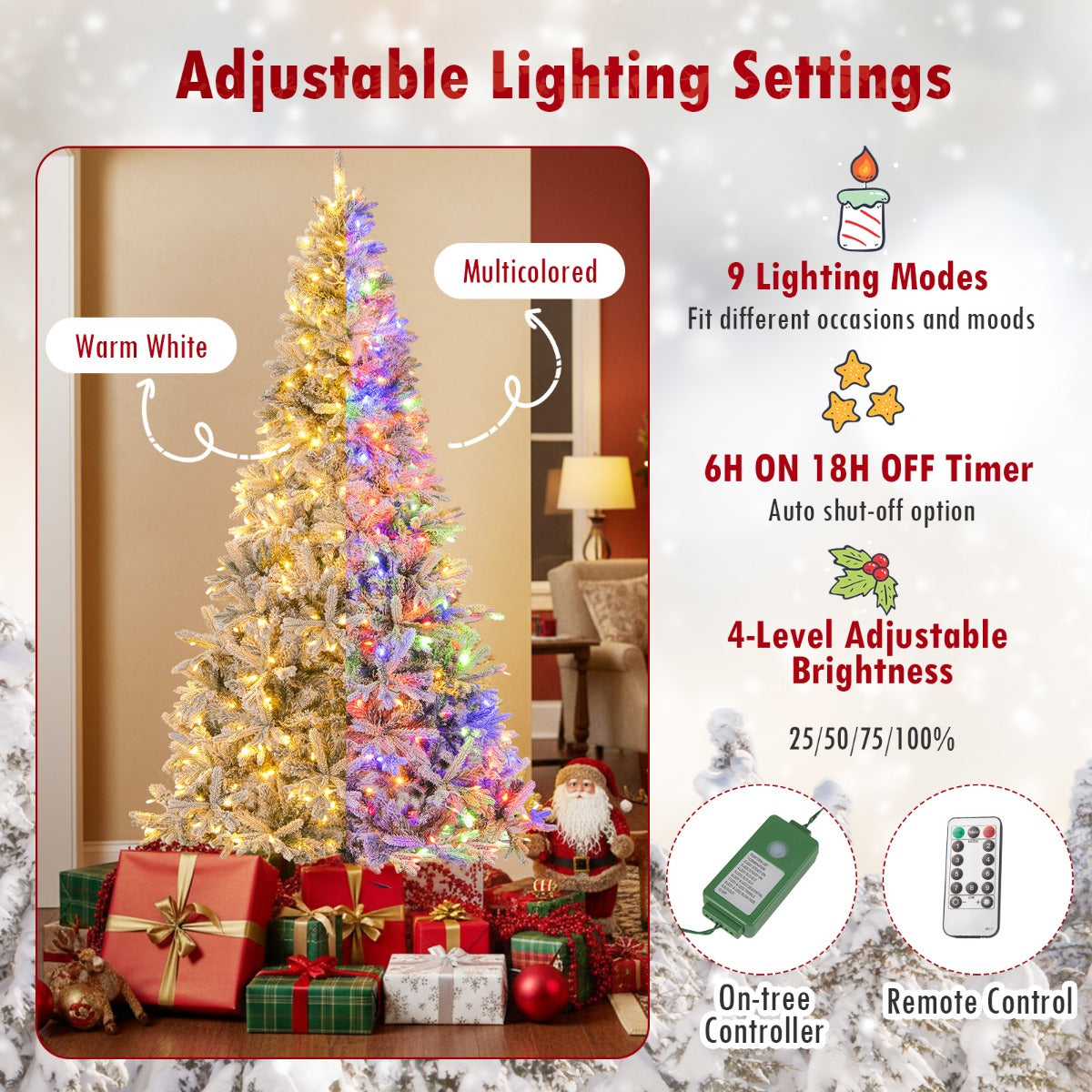 LIVSK Kerstboom 210 cm - Halfbewerkte Takpunten - Voorverlicht met 240 LED - 9 Verlichtingsmodi - Duurzaam en Veilig - Wit+Groen