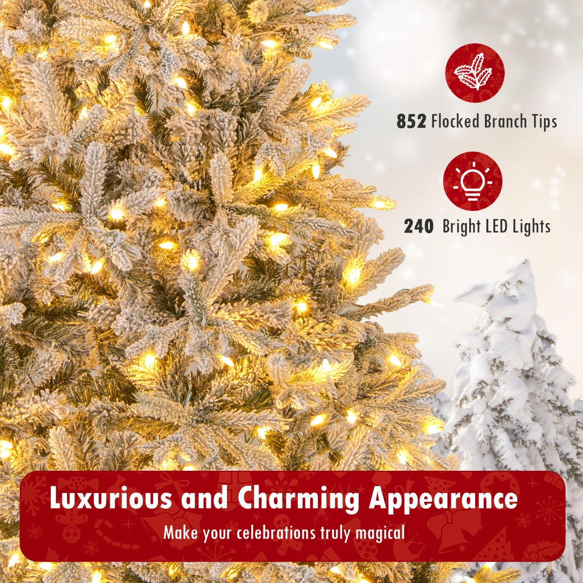 LIVSK Kerstboom 210 cm - Halfbewerkte Takpunten - Voorverlicht met 240 LED - 9 Verlichtingsmodi - Duurzaam en Veilig - Wit+Groen