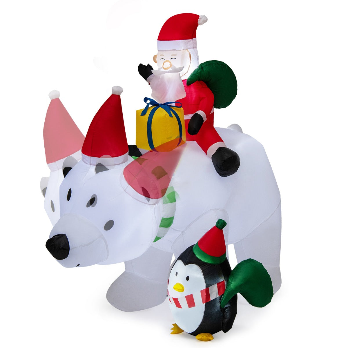 LIVSK Opblaasbare Kerstbal met IJsbeer en Pinguïn - Dynamische Hoofdbewegingen - LED Verlichting - Weerbestendig - 230 x 70 x 210