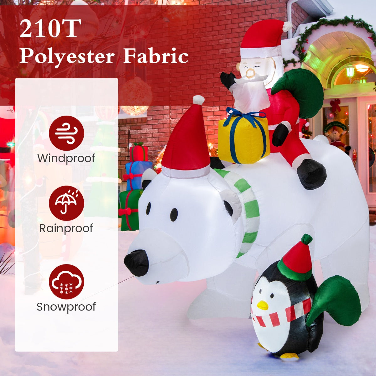 LIVSK Opblaasbare Kerstbal met IJsbeer en Pinguïn - Dynamische Hoofdbewegingen - LED Verlichting - Weerbestendig - 230 x 70 x 210