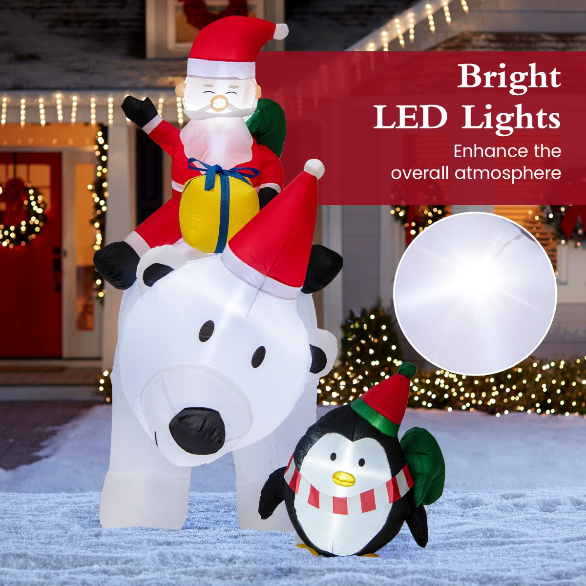 LIVSK Opblaasbare Kerstbal met IJsbeer en Pinguïn - Dynamische Hoofdbewegingen - LED Verlichting - Weerbestendig - 230 x 70 x 210