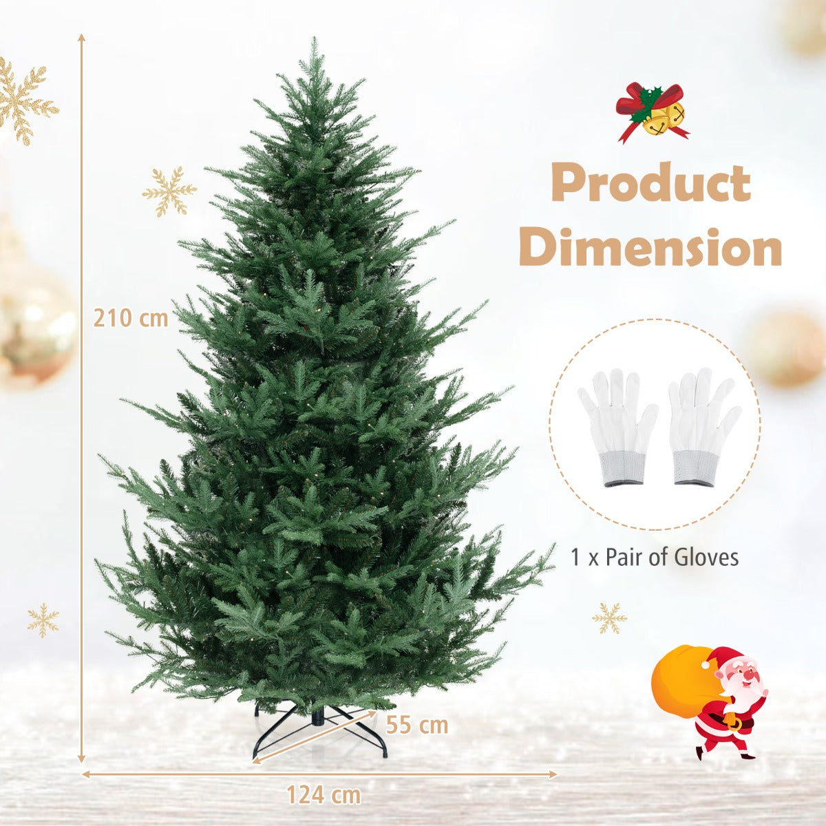 Livsk costway 210 cm kerstboom kunstmatige kerstboom met 830 pvc takken opvouwbare decoratieboom 2