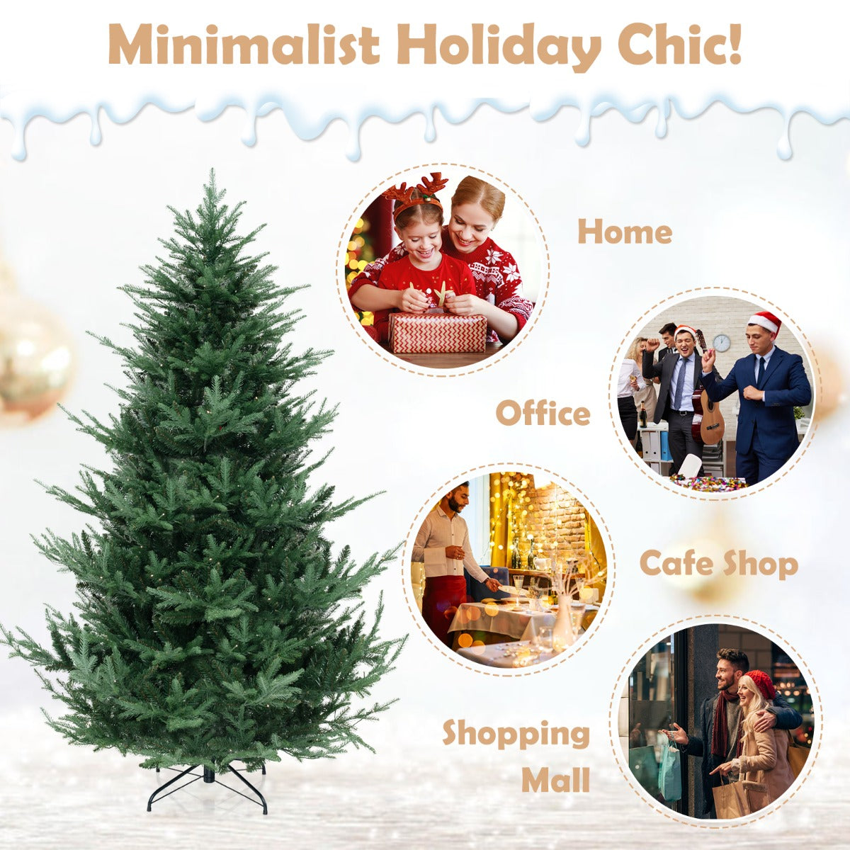 Livsk costway 210 cm kerstboom kunstmatige kerstboom met 830 pvc takken opvouwbare decoratieboom 6