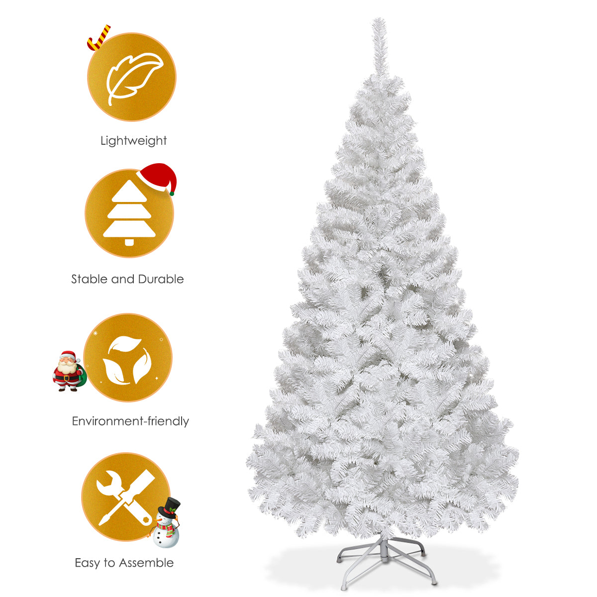 LIVSK Kunstkerstboom - PVC-materiaal - Eenvoudige Montage - Stabiele Metalen Standaard - Voor Binnen & Buiten - 150 cm - Wit