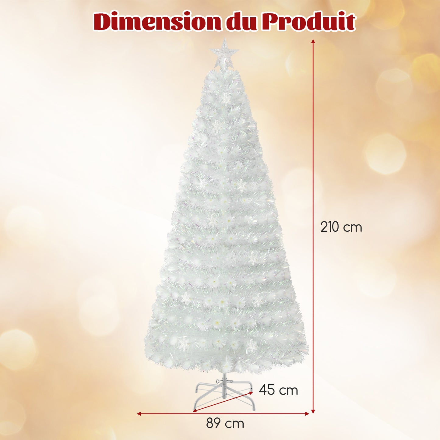 LIVSK Glasvezel Kunstkerstboom 210 cm - 220 Takpunten - Meer kleuren LED-sneeuwvlokken - Robuuste Standaard - Wit
