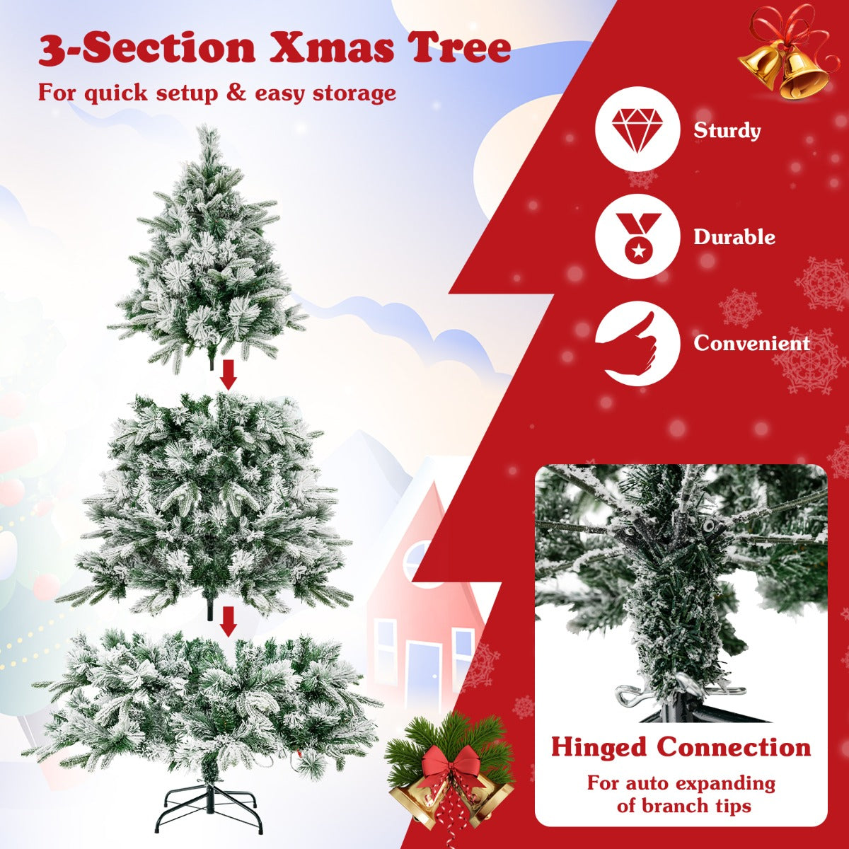 LIVSK Kunstkerstboom 215 cm - 1096 Takpunten - 300 Warmwitte LED-Lampen - Brandwerend - Eenvoudige Montage - Wit & Groen