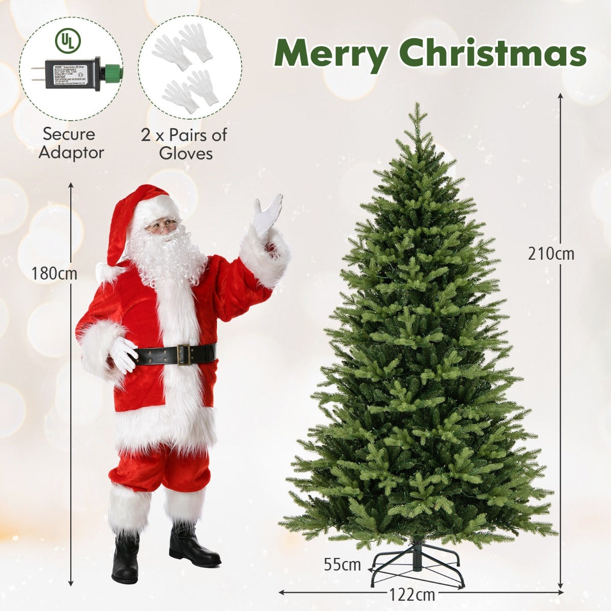 Livsk costway 210 cm kunstkerstboom met vooraf geinstalleerde verlichting met 164 644 boomtoppen en 470 led lampjes 2