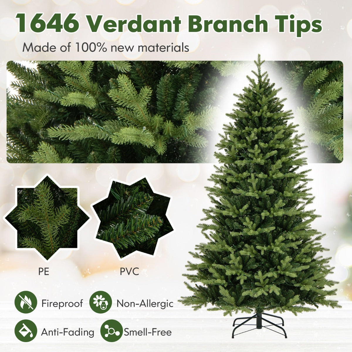 Livsk costway 210 cm kunstkerstboom met vooraf geinstalleerde verlichting met 164 644 boomtoppen en 470 led lampjes 4