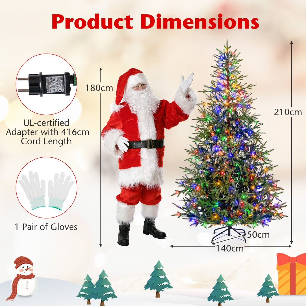 LIVSK Kunstkerstboom 210 cm - 678 Takpunten - 300 LED-lampen met 11 Lichtmodi - Brandwerend - Eenvoudige Montage - Groen