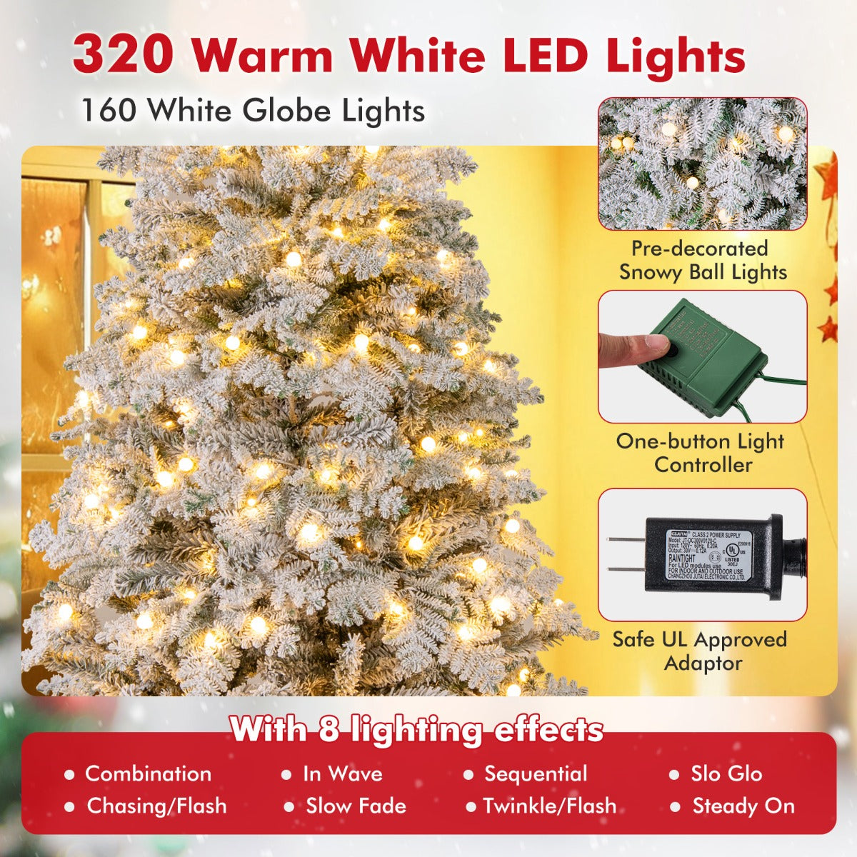 LIVSK Kunstmatige Kerstboom - Voorgemonteerd met 806 Takken - 320 LED's met 8 Lichtmodi - Opvouwbaar - 210 cm - Groen en wit