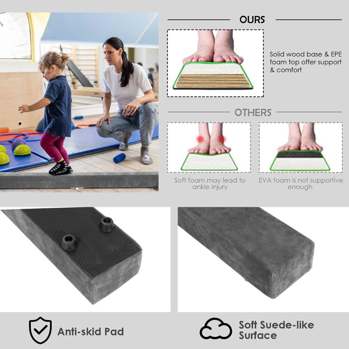 LIVSK Opvouwbare Gymnastische Evenwichtsbalk - Antislip en Duurzaam - Massief Houten Basis - Voor Beginners en Professionals -