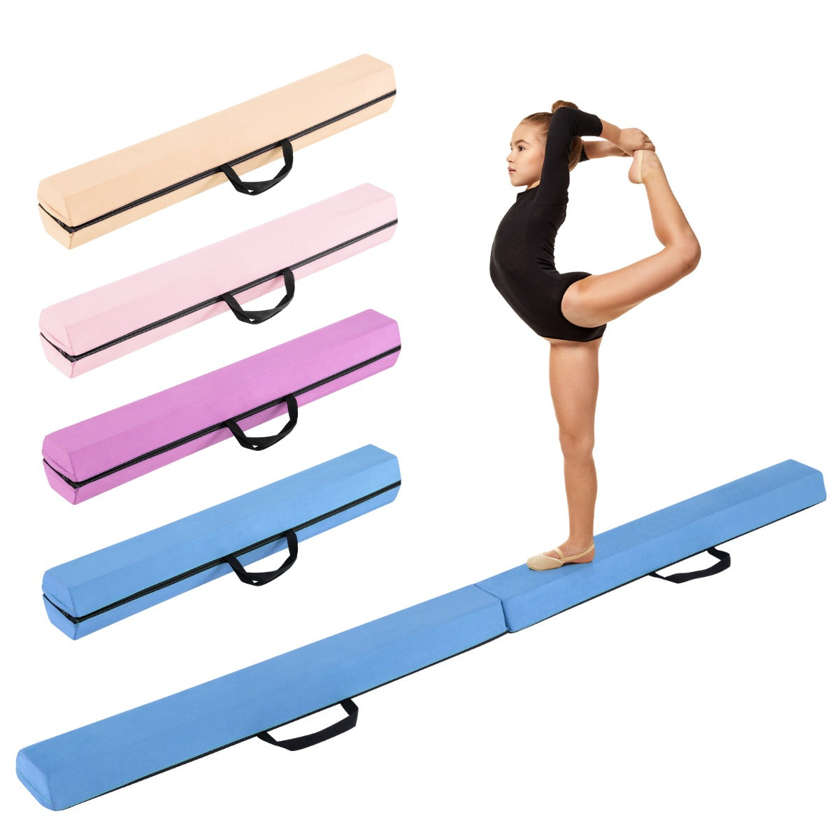 LIVSK Opvouwbare Evenwichtsbalk - EVA-schuim met Suède Hoes - Antislip - Draagbaar en Lichtgewicht - Tot 73 kg - Blauw/Paar/Roze