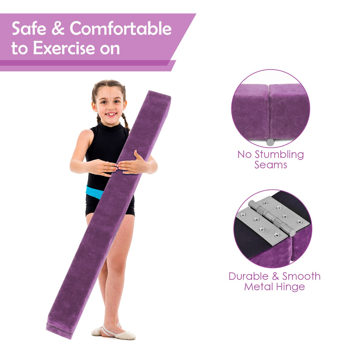 LIVSK Opvouwbare Evenwichtsbalk Gymnastiek - Schuimgepolsterd - Stevige Houten Basis - Antislip - Voor Beginners en Gevorderden -